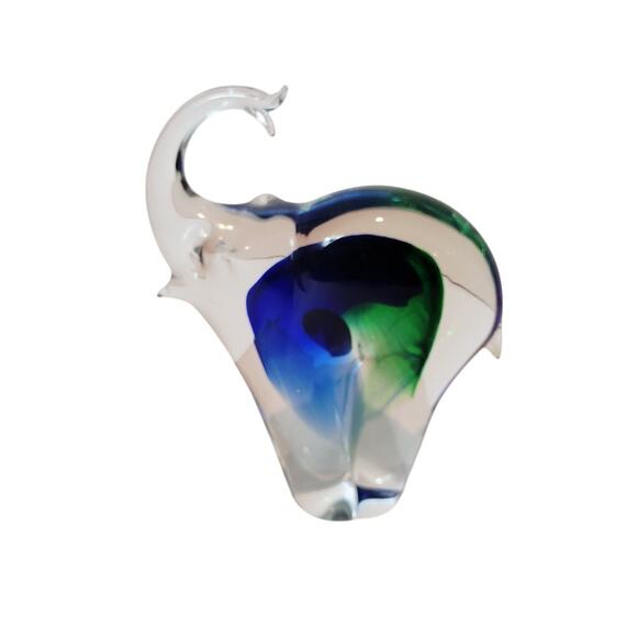 Murano Italian Art Glass Elephant Figurine Blue Green Colorful 5.5" - Picture 3 of 10